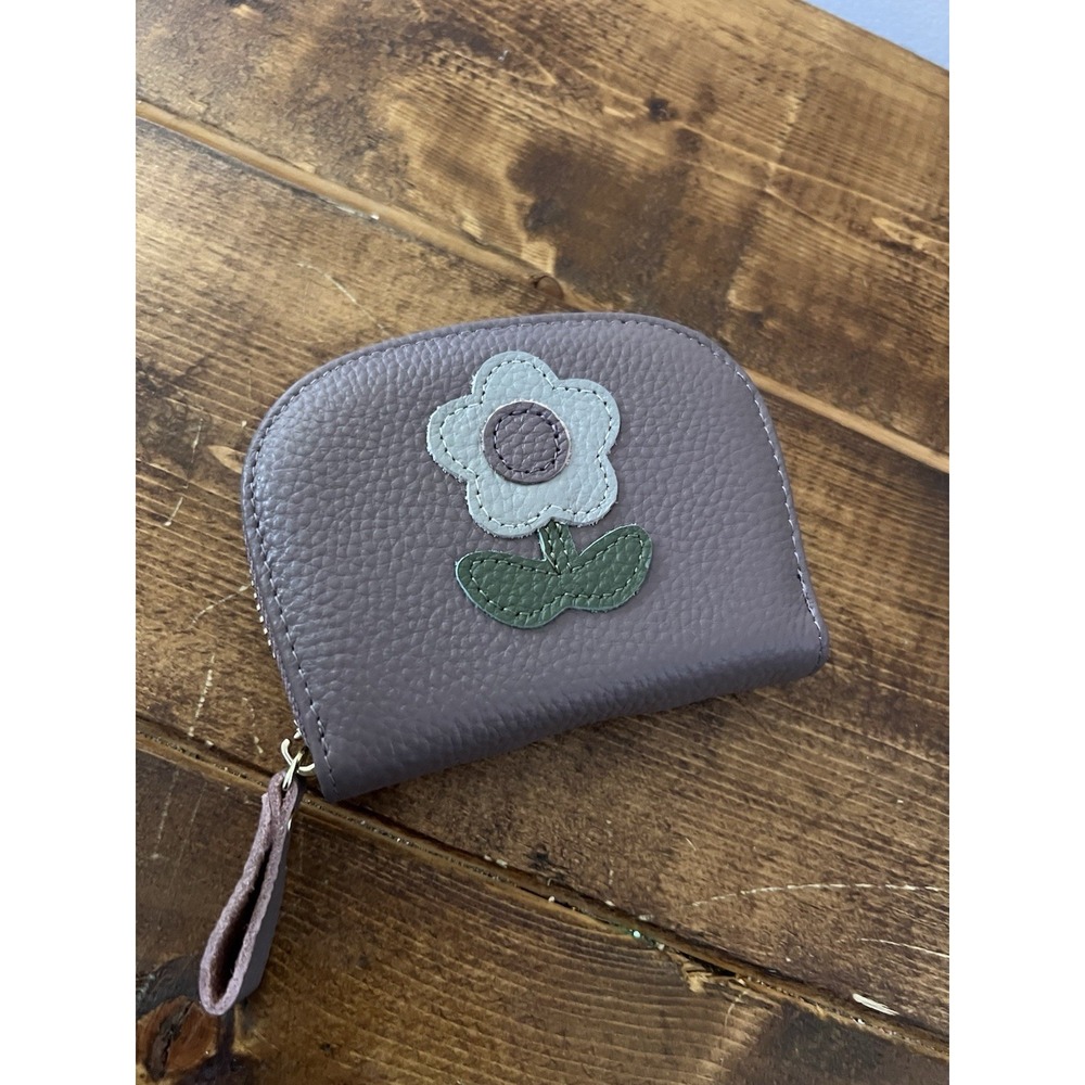 Born Metallic Lilac Gray  Zip Up Wallet Flower Design With Credit card Slots